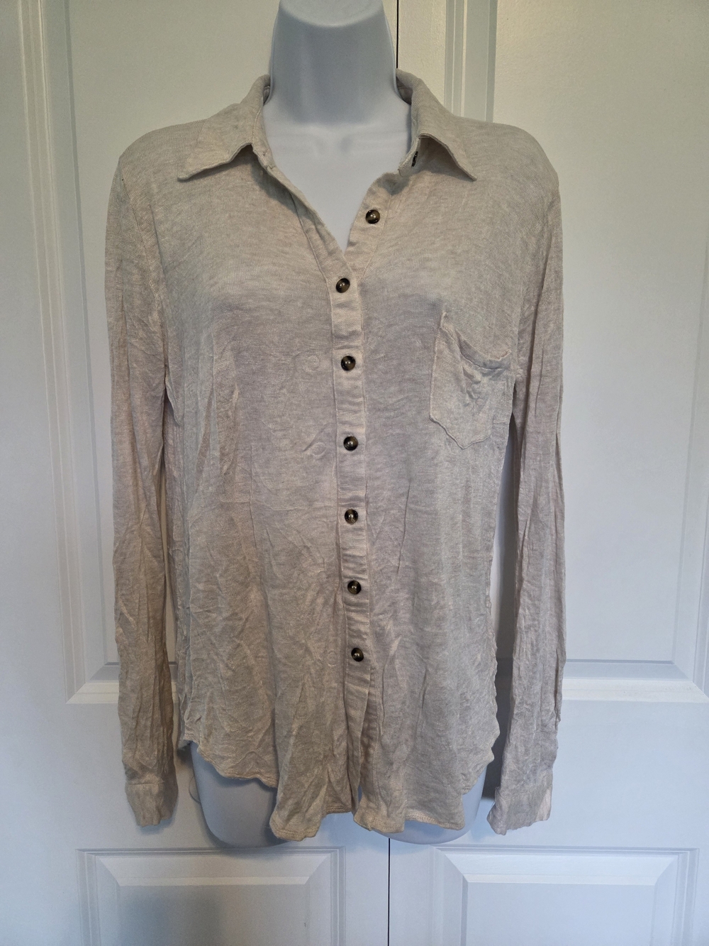 Daytrip Light Beige Long Sleeve Button-Down Shirt